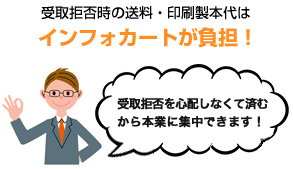 受取拒否時の送料・印刷製本代はインフォカートが負担!