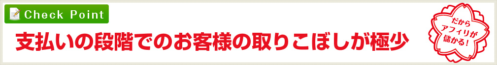 支払いの段階でのお客さまの取りこぼしが極少 だからアフィリが儲かる!