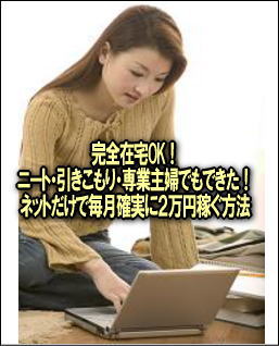 わずらわしい人間関係は一切なし!完全在宅OK!ニート・引きこもり・専業主婦でもできた「ネットだけで毎月2万円を確実に継続して稼ぎ出す方法」
