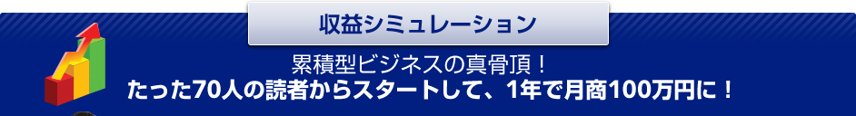 収益シミュレーション 累積型ビジネスの真骨頂!たった70人の読者からスタートして、1年で月商100万円に!