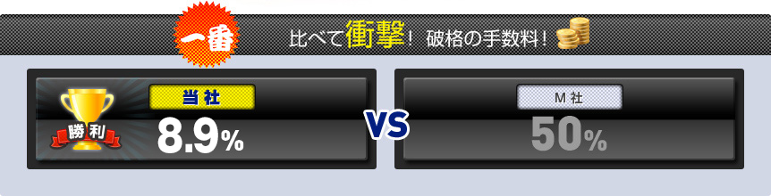一番 比べて衝撃! 破格の手数料!当社:8.5%。M社:50%。