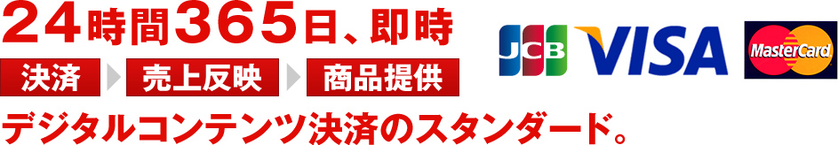24時間365日、即時 決済→売上反映→商品提供 デジタルコンテンツ決済のスタンダード。